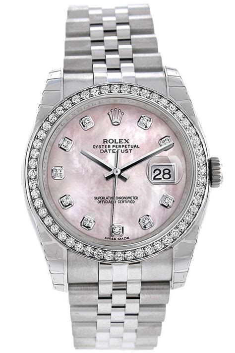 rolex datejust lady mother of pearl|Rolex pearl face with diamonds.